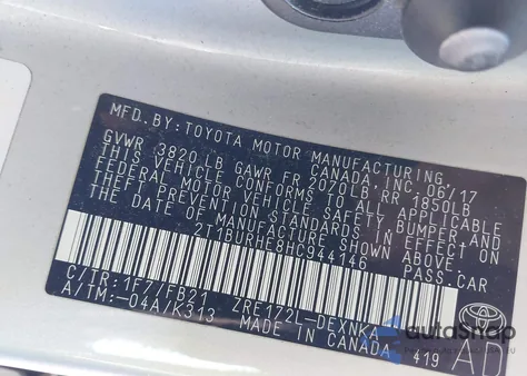 2017 Toyota Corolla Le из США, поврежденный, VIN 2T1BURHE8HC944146